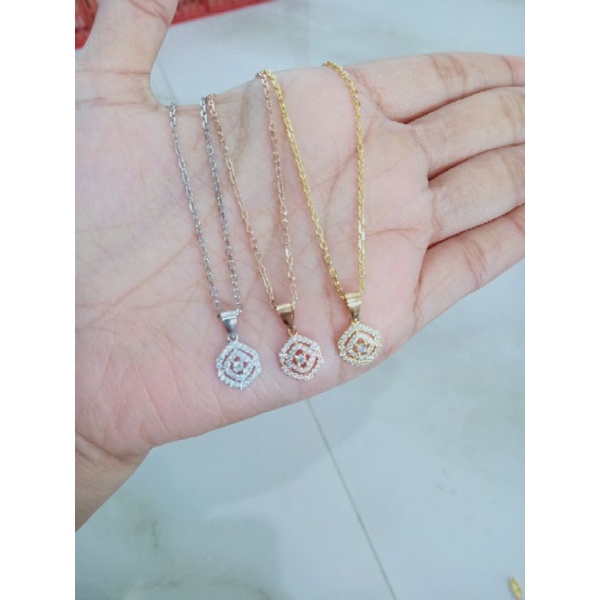 kalung rantai paper clip + liontin bunga segi 6 mp full / kalung perak asli silver 925 lapis emas/ kalung fashion wanita terbaru