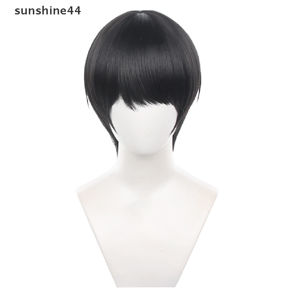 Sunshine Anime Chain Man Yoshida Hirofumi Cosplay Wig Pendek Hitam Tahan Panas Sintetis Wig Pesta Halloween.