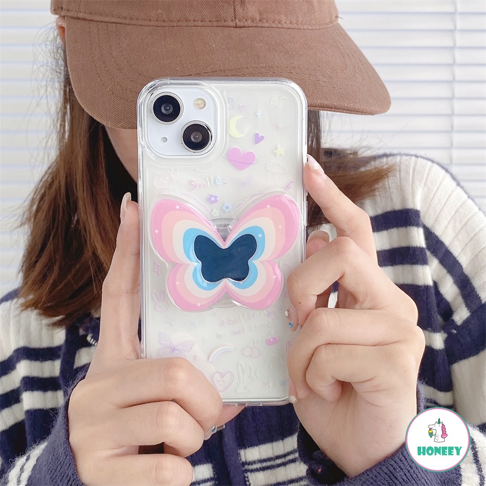 Soft Case TPU Desain Butterfly Star Moon Dengan Stand Holder Kickstand Untuk IPhone 14 13 12 11 Pro Max