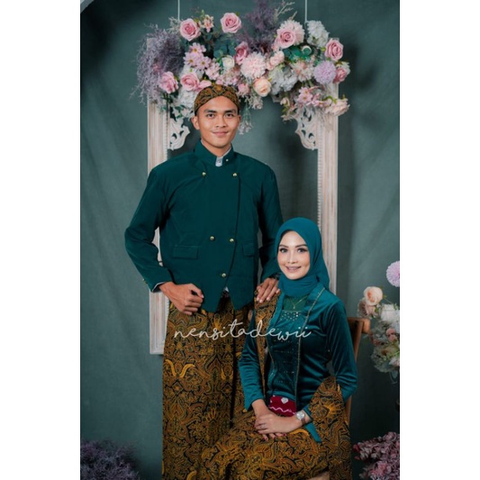 [1 Set, H/SPD03B] Baju Couple / Baju Prewed Adat Jawa + Selendang, Nuansa Hijau