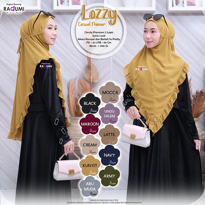 (Syiria Hijab) LOZZY CASUAL KHIMAR Berlabel Ori Raqumi Hijab Bahan Ceruty 2 Lapis dengan aksen Rempe