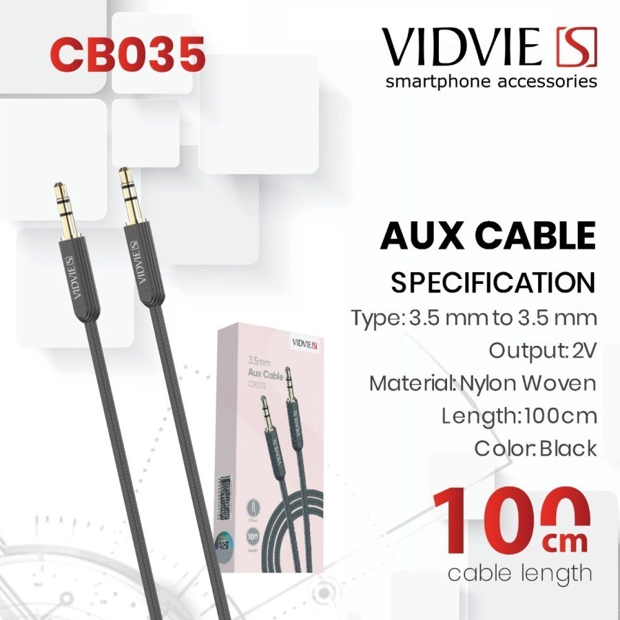 Cable audio jack 3.5mm vidvie s 1 meter male gold 1-1 stereo cb035 - Kabel aux 3.5 m-m 1m 100cm cb-035