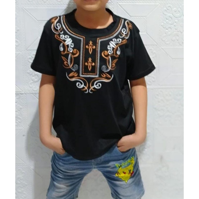 Baju kaos koko anak cowok lengan pendek full bordir 1-11Tahun Uk.S.M.L.XL.2XL.3XL