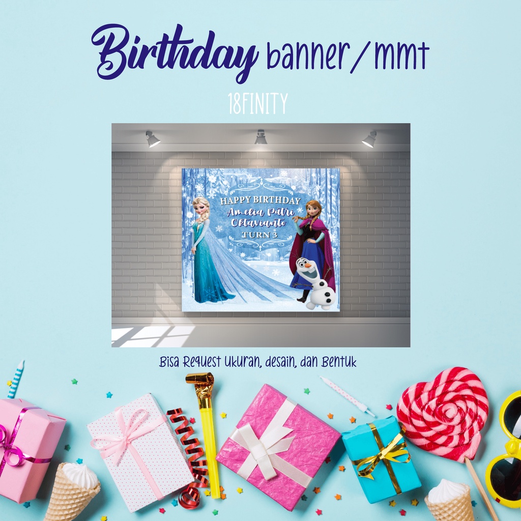 CUSTOM DESAIN Suka suka MMT BANNER SPANDUK FLEXY ULANG TAHUN ANAK FROZEN ELSA ANNA OLAF DISNEY CUSTO