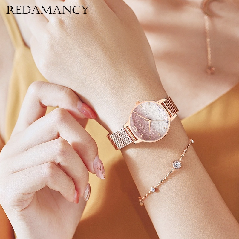 Redamancy Original Jam Tangan Wanita Kecil Anti Air Analog Fashion Kasual Jam Tangan Tali Kulit