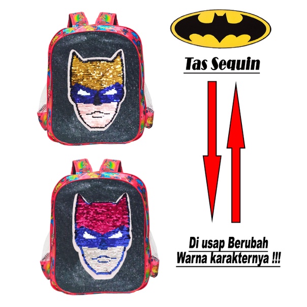 OBRAL Tas Anak Laki Laki SEQUIN / USAP 2 Gambar Karakter BATMAN Ransel Sekolah TK / SD