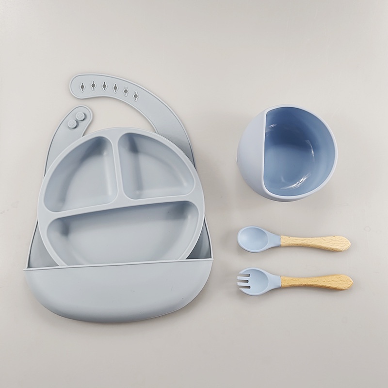 Premium Baby Bibs Tempat Makan Silicon SUCTION Dengan Bib Peralatan Makan Anak Murah Tableware Silikon Anak  -Bib-Mangkok -Piring -Garpu-Sendok