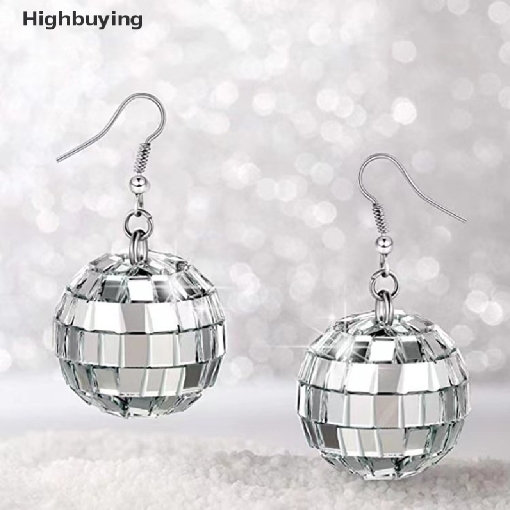 Hbid 1pasang 70s Warna Perak Shiny Disco Ball Menjuntai Anting Untuk Wanita Keren Fashion Perhiasan Retro Bulat Drop Earrings Glory