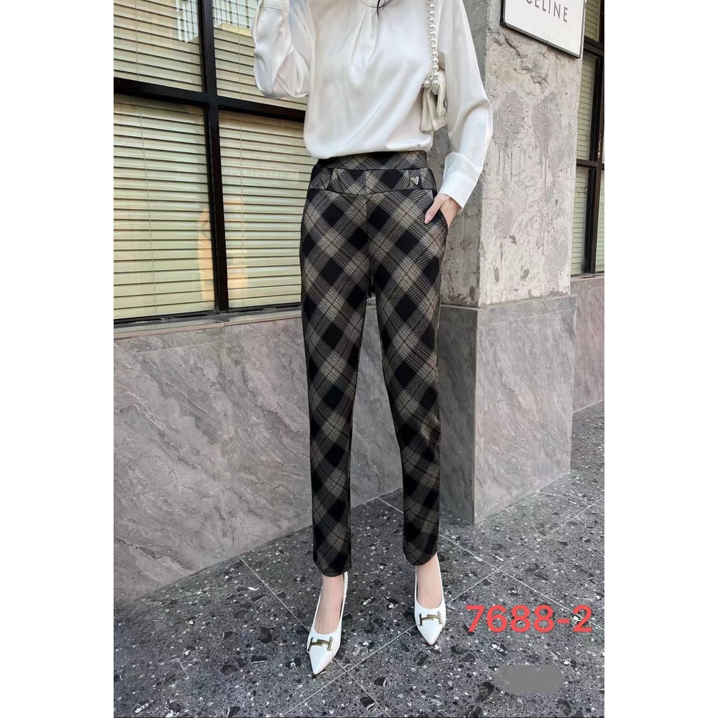 CELANA KOTAK KOTAK PANJANG WANITA IMPORT / BAGGY PANTS / CELANA PANJANG HIGHWAIST