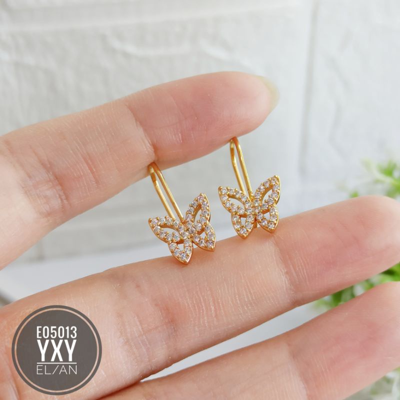 Anting Yaxiya Kupu zircon mewah gold E05013