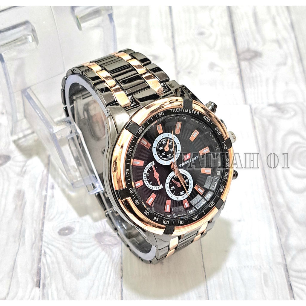 jam tangan pria mode SWA HITAM GOLD PLAT HITAM, jam tangan pria keren