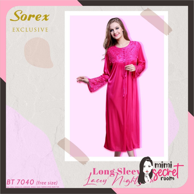 ❤ MIMI ❤ Sorex Lingerie Lovely Series Baju Tidur Premium Satin Look Long Sleeved Nightgown BT 7040