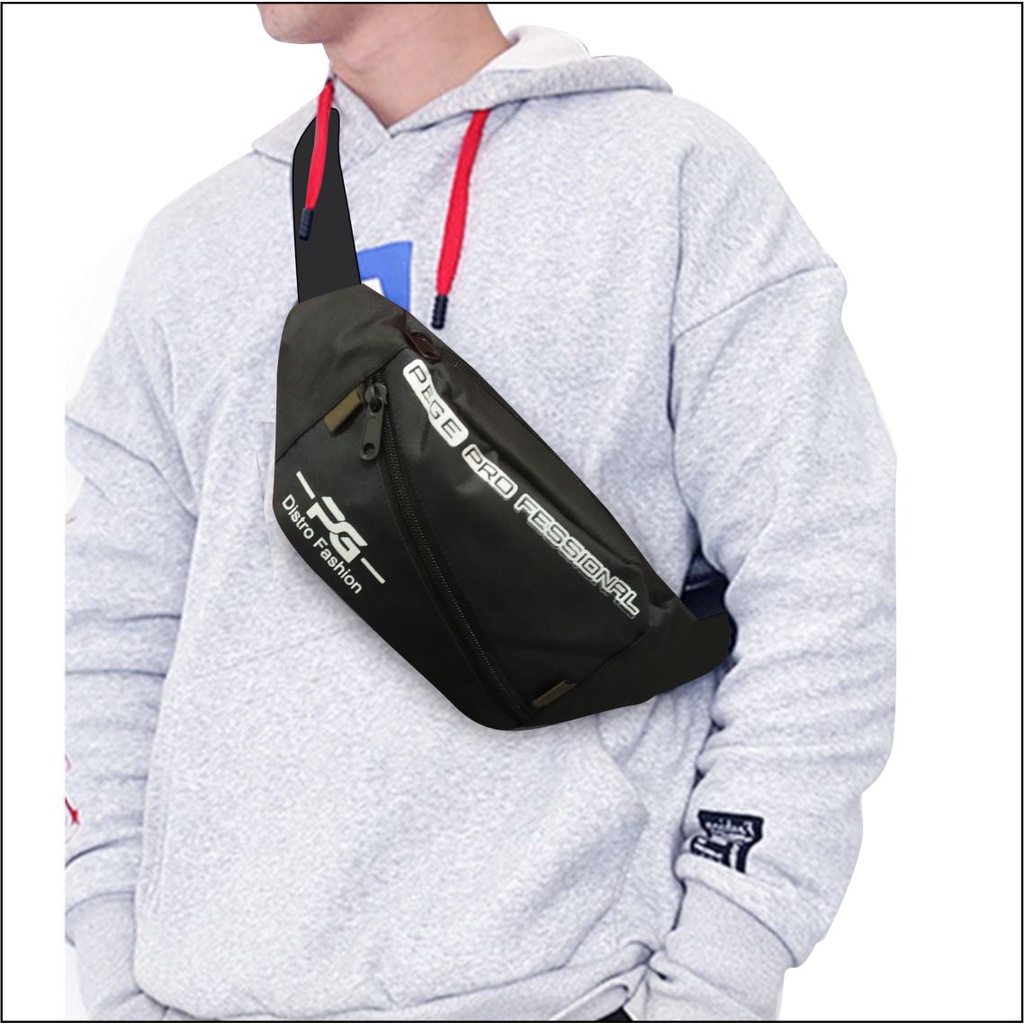 NUZ - Tas Pinggang Waistbag Pria Bahan Kordura Selempang Slingbag Bahu Kasual Kombinasi Sablon - PG 8852