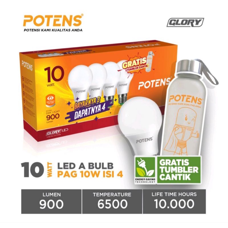 Lampu LED Pack 10w 3 free 1 Potens gratis Tumbler