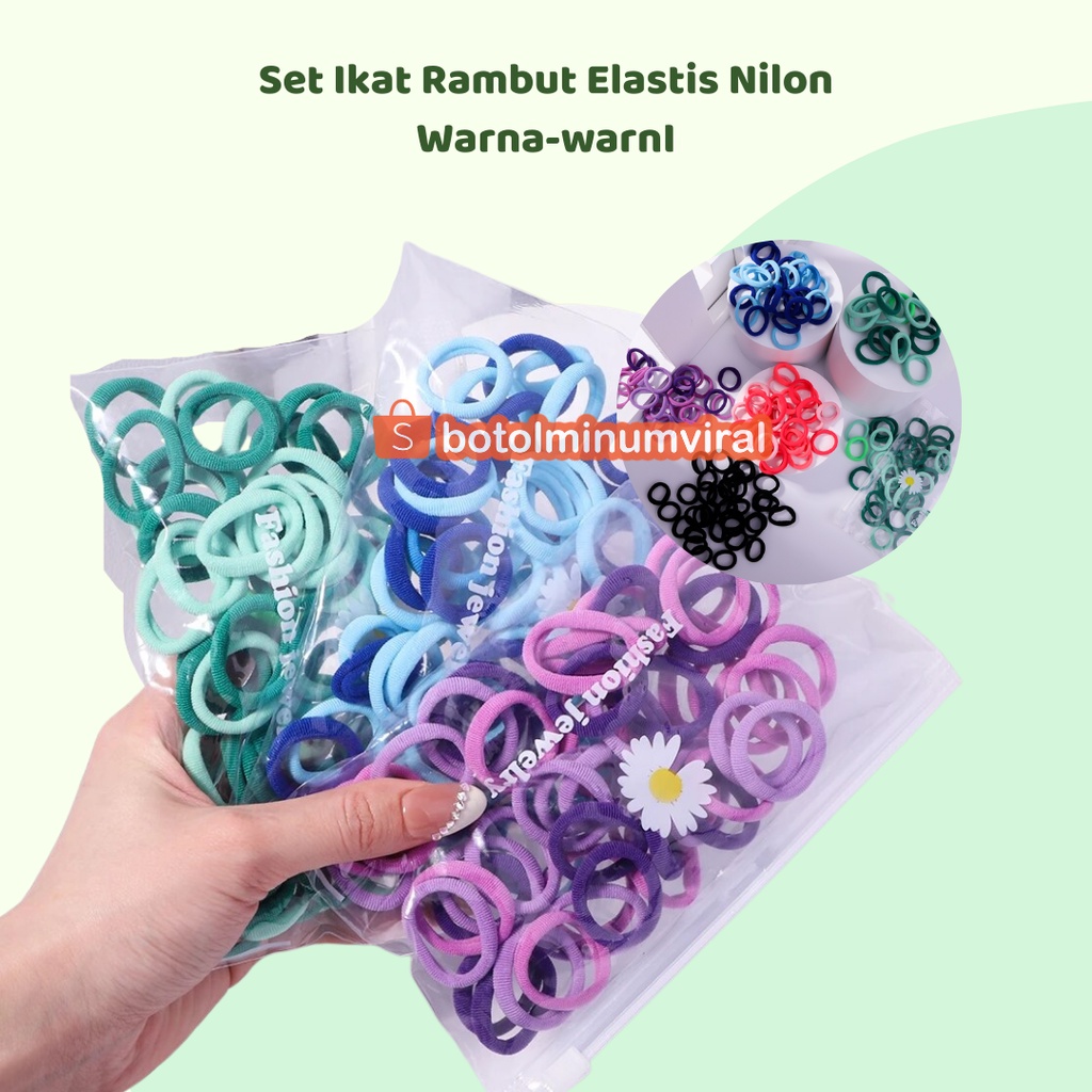 Ikat Karet Tali Rambut Anak Dewasa Korea Elastis 500pcs Ada Pouch