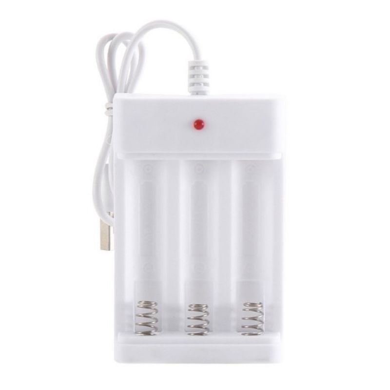 Desktop Charger Baterai isi Ulang 3 Slot AA AAA Rechargeable Kabel USB Ces Casan