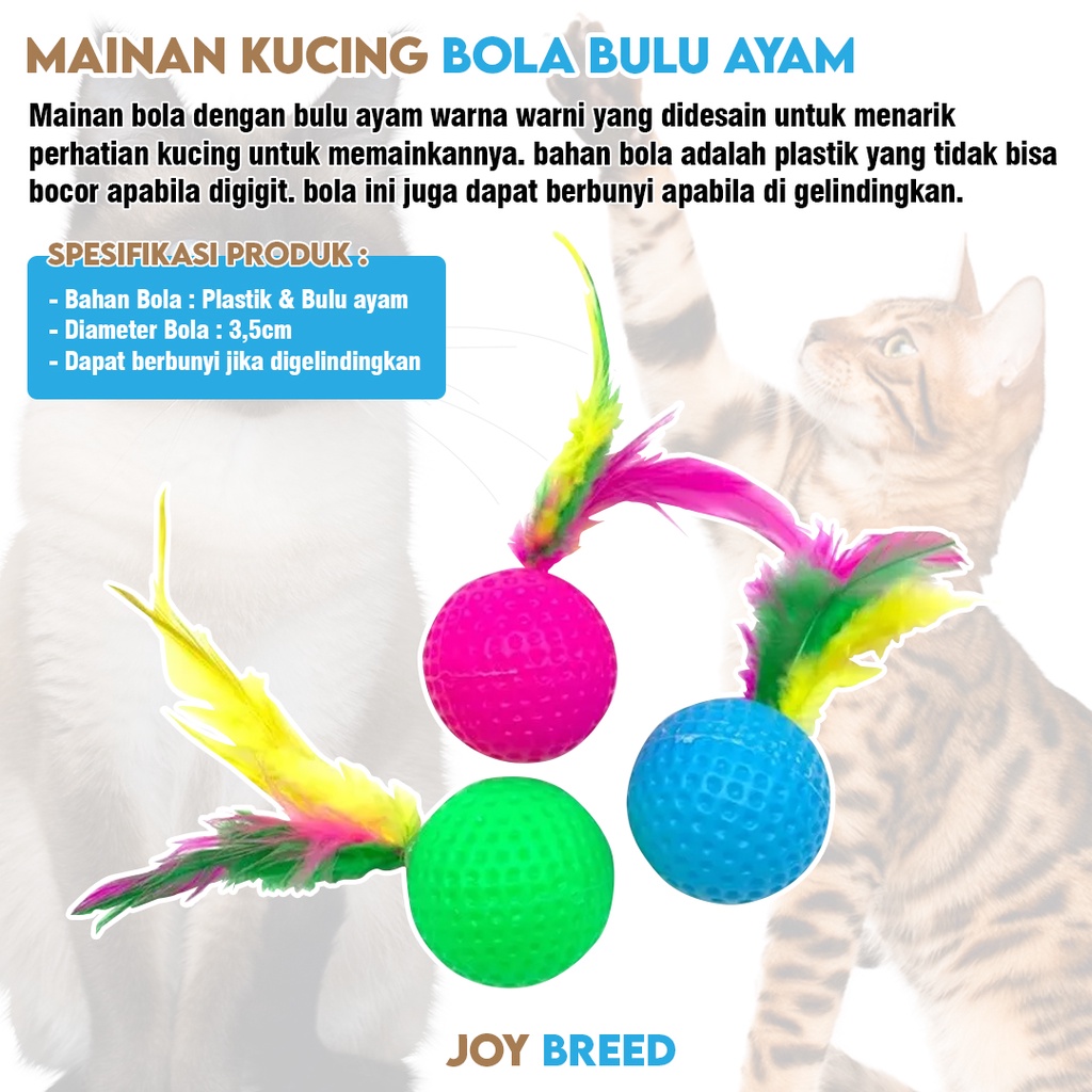 MAINAN KUCING BOLA BULU AYAM WARNA WARNI BERBUNYI SAAT BERGELINDING CAT TOY | JOY BREED OFFICIAL