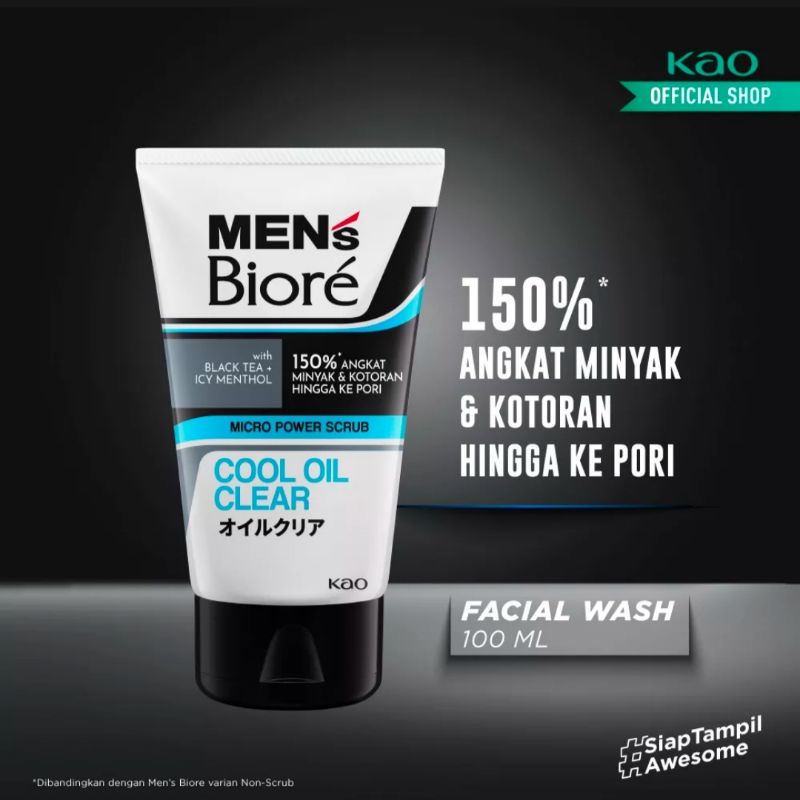 MEN'S BIORE Double Scrub Facial Foam Cool &amp; Oil Clear 100g(kemasan baru)