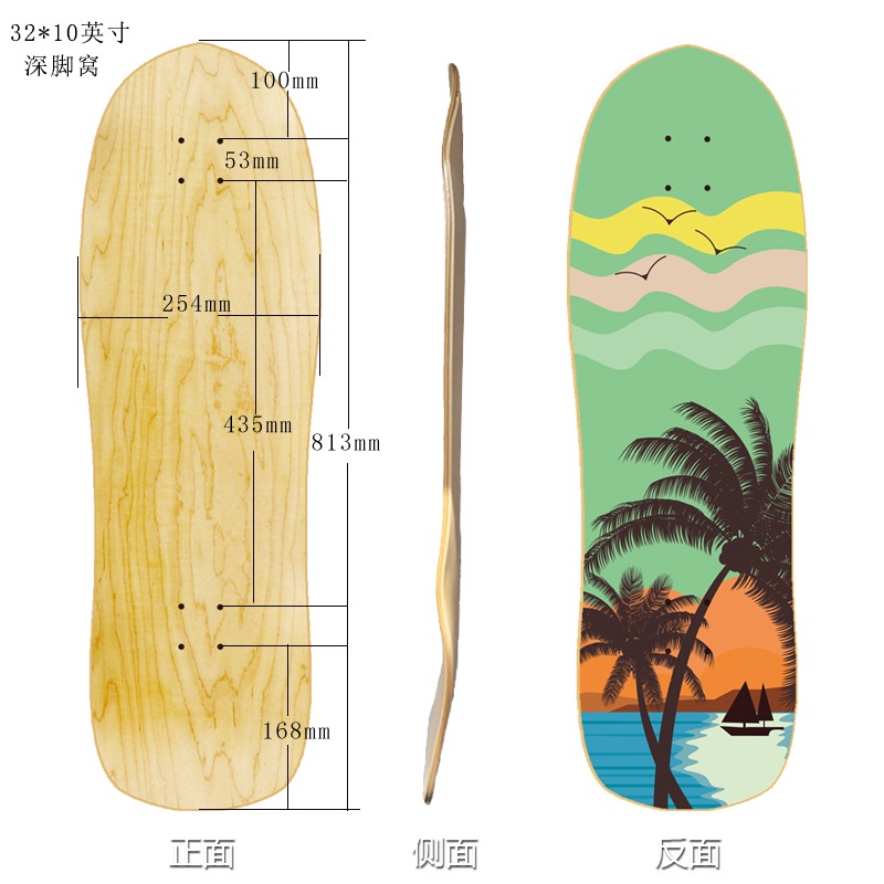 32 * 10INCH Surfing SKATE DECK Land Surfing Skateboard Retro Papan Permukaan 7lapis Kanada Impor Berkualitas Tinggi Maple Deep Foot Nest Papan Canggih
