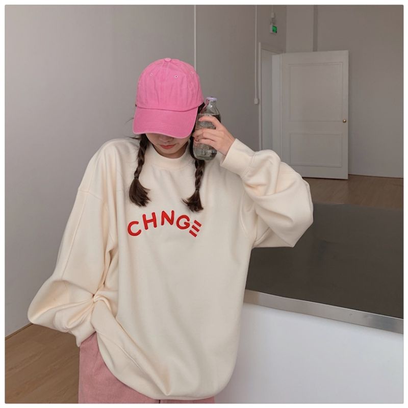 (S - 6XL) Sweater BIG SIZE CHNGE Boy Girl Cream Burgundy Sweatshirt Korean Harajuku style Fashion Crewneck Change Urban Style Unisex Jumbo Oversize 5XL 4XL 3XL 2XL XL L M jaketin aja