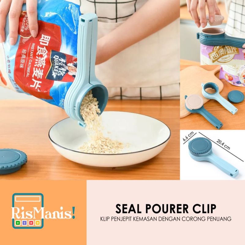 SEAL POURER CLIP - Klip Penjepit Mulut Corong Penuang Ukuran Besar Segel Penutup Kemasan Snack Sealer Bungkus Cereal Penutup Kedap Udara Makanan Ringan Anti Melempem Tuang Bebas Tumpah