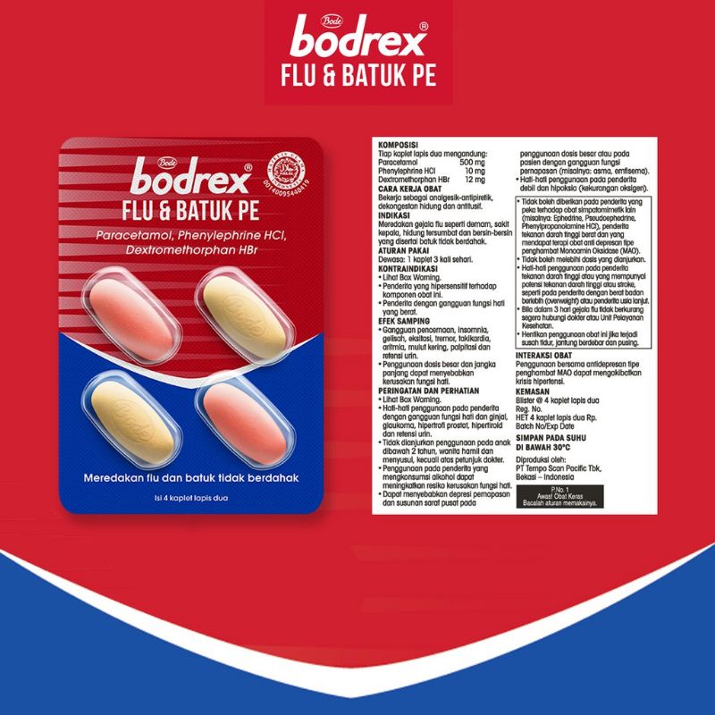 Bodrex 1 BLISTER @ 4 Kaplet - Flu Batuk Sakit Kepala Demam