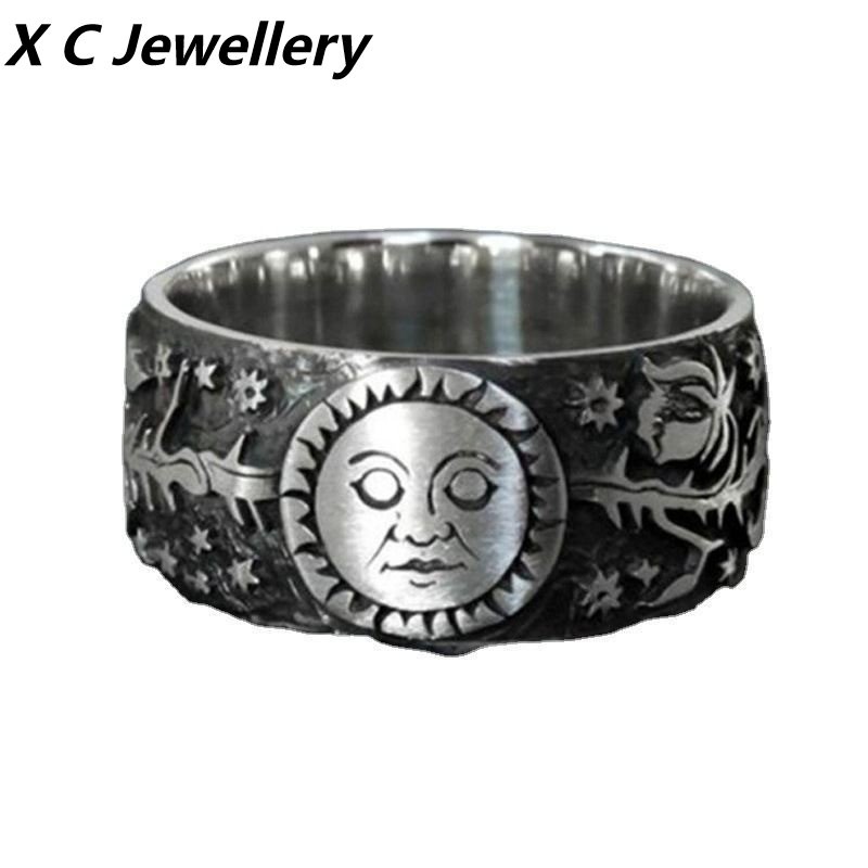 [X C Perhiasan] Hip Hop Rock Retro Pria Fashion Smiley Face Cincin Gothic Pesta Perhiasan Aksesoris