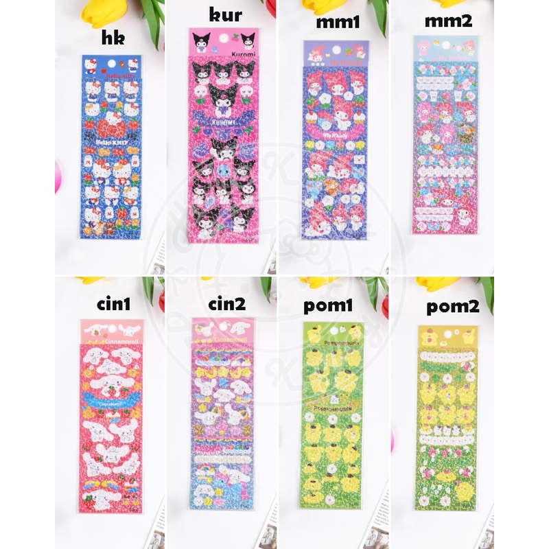 

stiker holo hello kitty kuromi melody cinnamoroll pompompurin sanrio