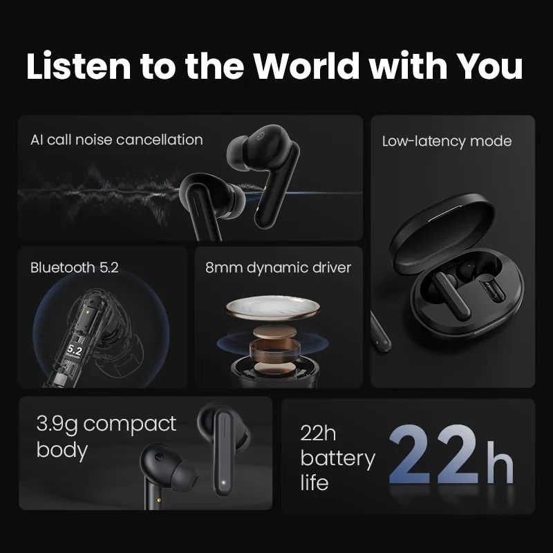 Haylou GT7 Neo TWS Earphones Bluetooth 5.2 Low Latency Gaming Mode Noise Cancellation