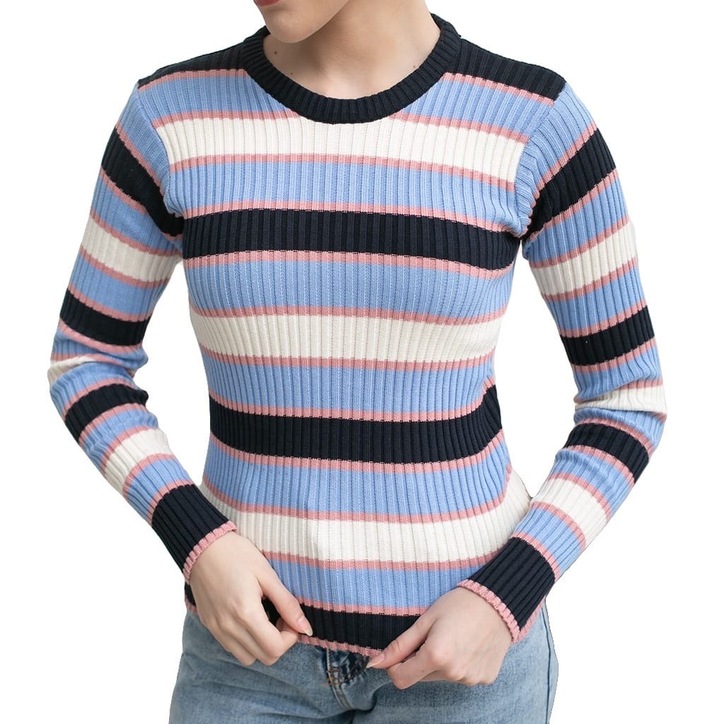 BEFAST - ZEC OOTD WANITA SWEATER RJT ACA / RJT Bica Knit Inner Sweater / Sweater Rajut Motif Garis-Garis Trendy / Fashion Kekinian Wanita / OOTD Wanita Kerja/Kampus / Sweater Rajut Termurah / Pakaian Casual Wanita / Outfit Inner Wanita Hijab Style