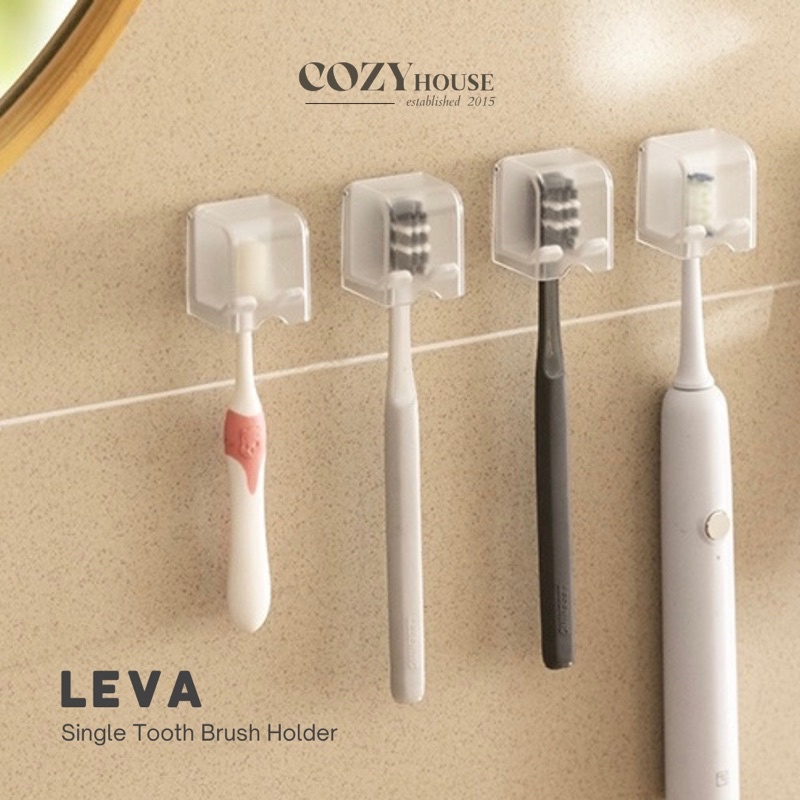 COZYHOUSE LEVA Gantungan Sikat Gigi Transparan Minimalis Single Tooth Brush Holder Hanger with Cup