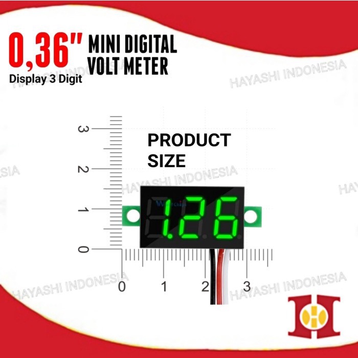 Digital Voltmeter 0.36 DC 40V 100V LED Volt Meter Tanpa Frame 3 Kabel