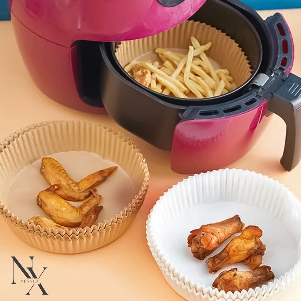 NEXXIO 50pcs Kertas Alas Baking Air Fryer Anti Lengket Tahan Minyak Uk 16cm / kertas Minyak 20cm / baking paper 16cm / kertas alas air fryer anti lengket.