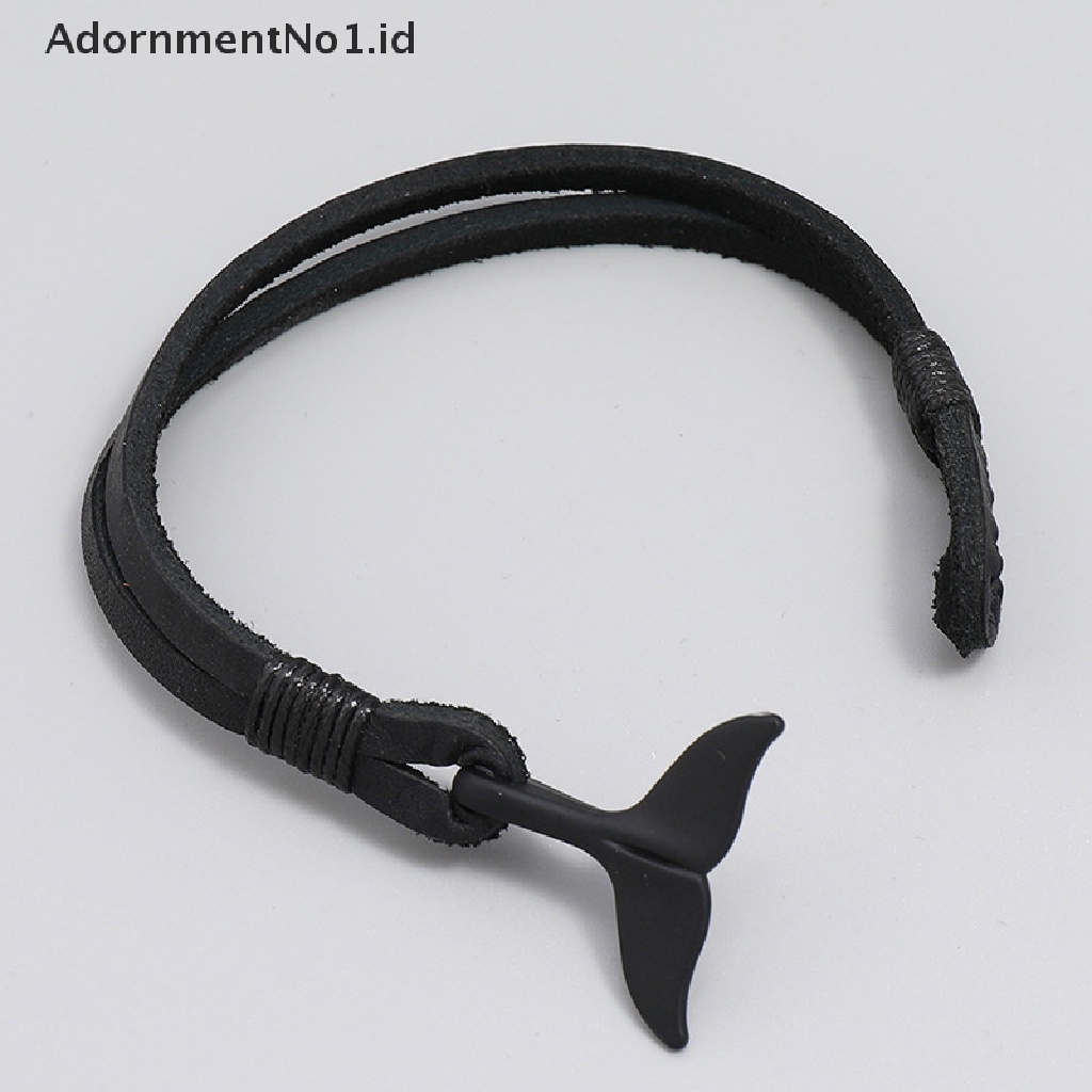 [AdornmentNo1] 1pc Gelang Kulit Fishtail Hitam Gelang Kulit Pria Eropa Dan Amerika [ID]