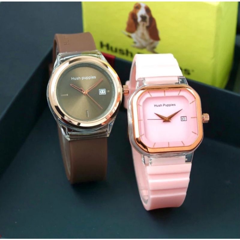 (Cod)Jam Tangan Wanita Buy1 Get1 Hushpuppies Sergi Crono1+Bulat Crono1 Tanggal Aktif Strap Rubber/Karet(Dikirim Jakarta)