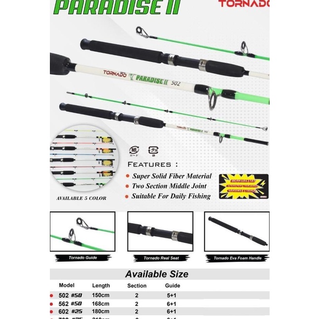 Terlaris Joran Pancing Tornado Paradise Ii Solid Fiber Harian Spin