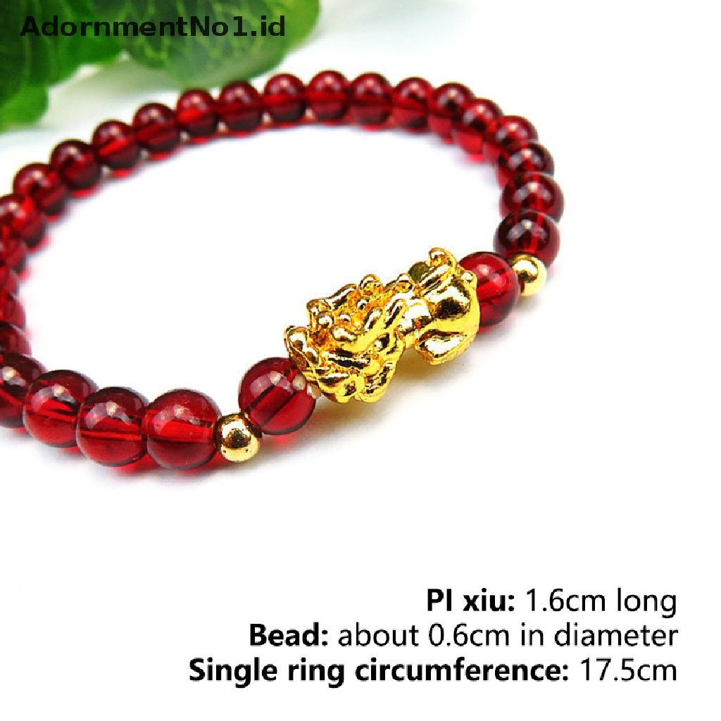 [AdornmentNo1] Imitasi 3D Manik-Manik Emas Keras Obsidian PIXIU Gelang 6mm Beads Chain String [ID]