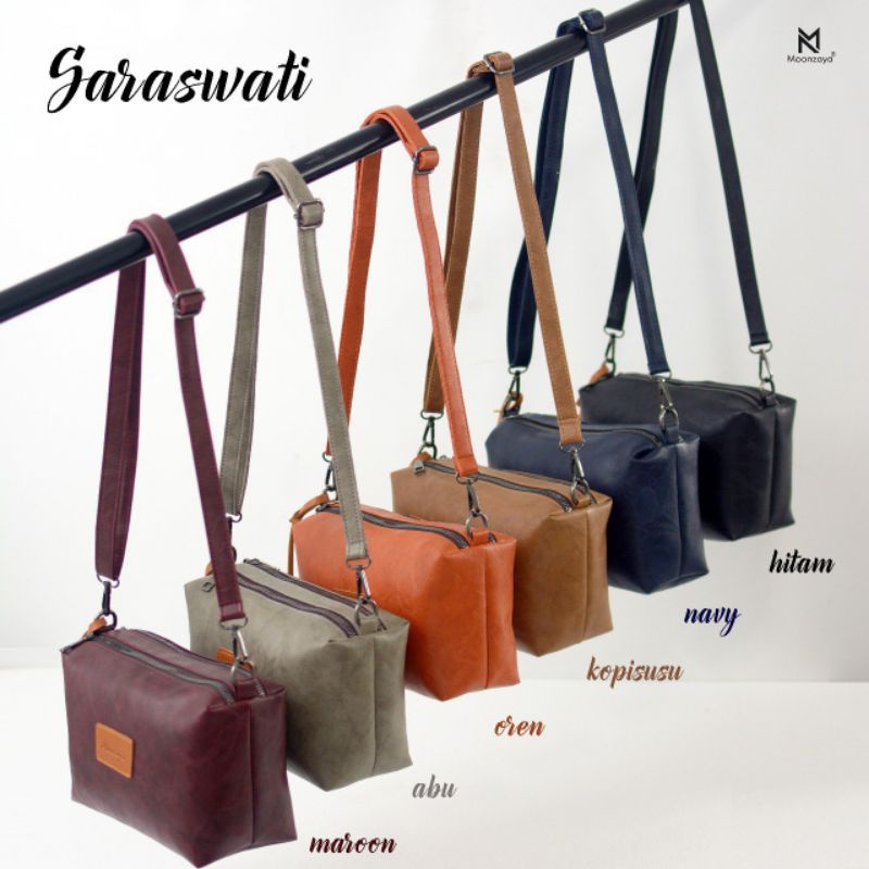 TAS SELEMPANG WANITA SARASWATI BAG ORIGINAL MOONZAYA MONZAYA SLINGBAG SLING BAHAN KULIT SINTETIS POL