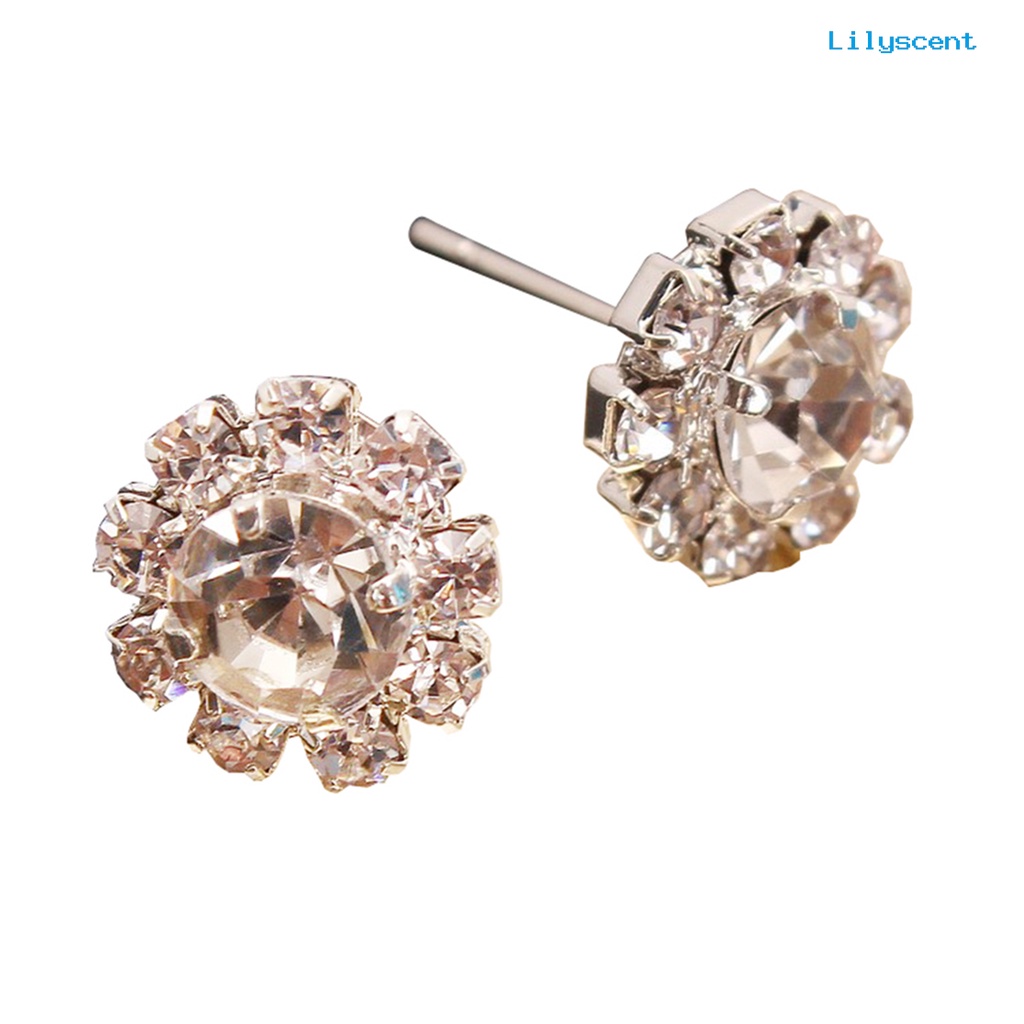 [LS] 1pasang Ear Stud Berlian Imitasi Menawan Paduan Berbentuk Bunga Anting Elegan Untuk Wanita