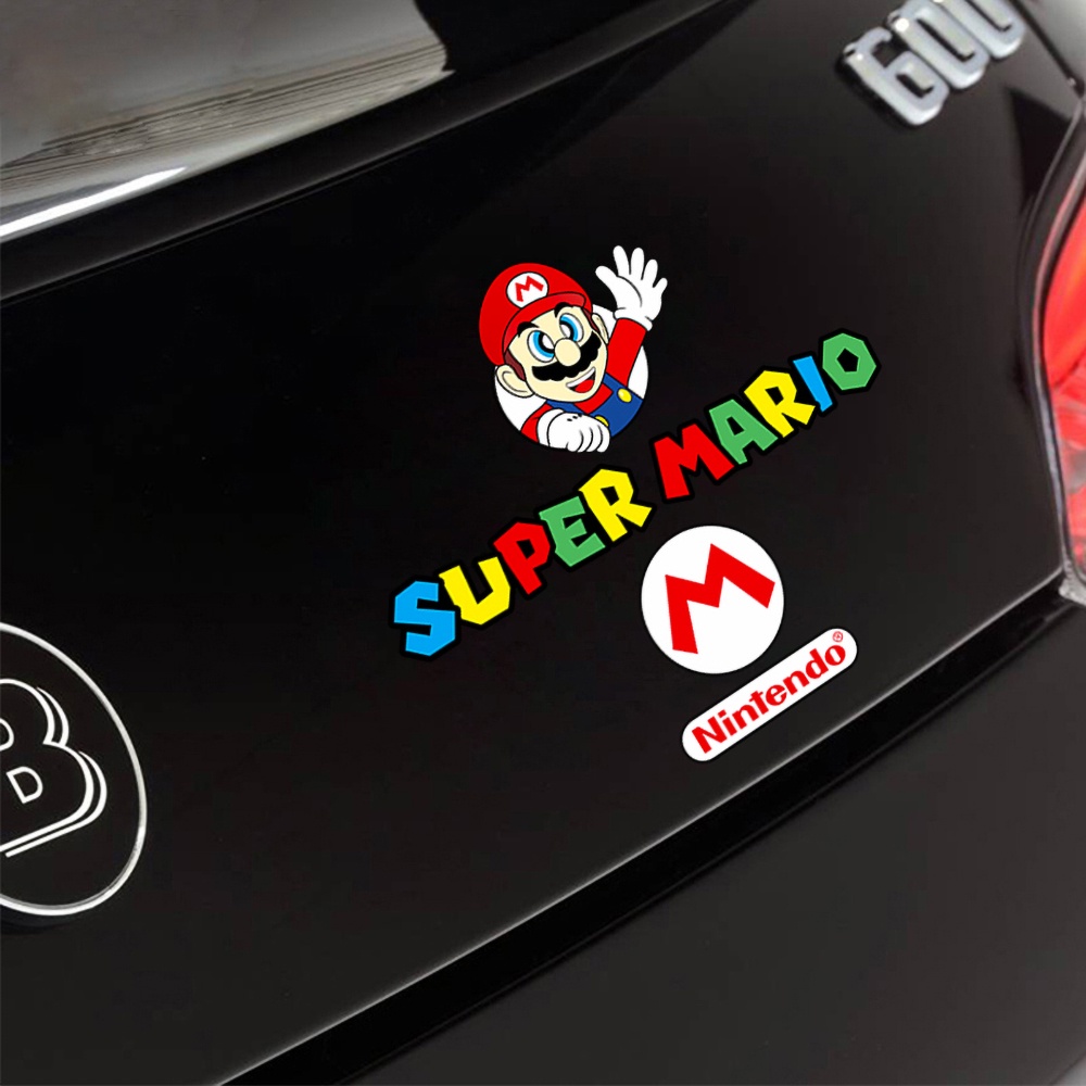 Super Mario Creative Racing Reflective Universal Motorcycle Body Rearview Mirror Sticker Mario Classic Game Repairer Car Window Windshield Door Reflective Beautifying Decal