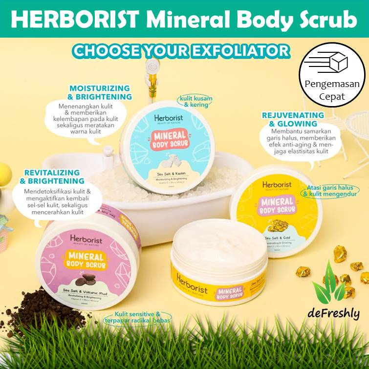 ❤ defreshly ❤ Herborist Mineral Body Scrub 200gr - Sea Salt &amp; Kaolin - Sea Salt &amp; Volcanic Mud - Sea Salt &amp; Gold