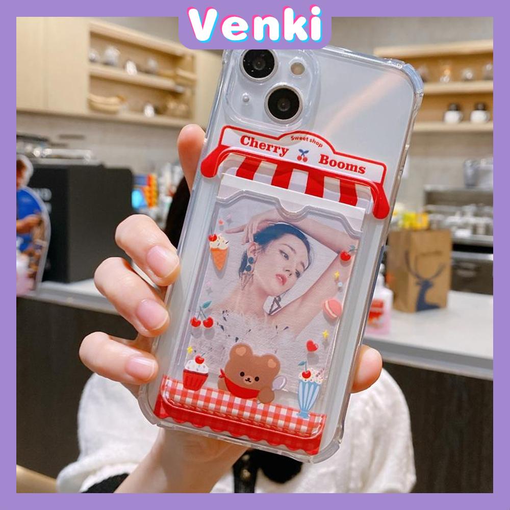 For iPhone 14 Pro Max Card Holder Case Clear Card Storage Back Cover Cute Ice Cream Shop &amp; Plant Shop Camera Protection Shockproof For iPhone 14 13 12 11 Plus Pro Max 7 Plus X XR