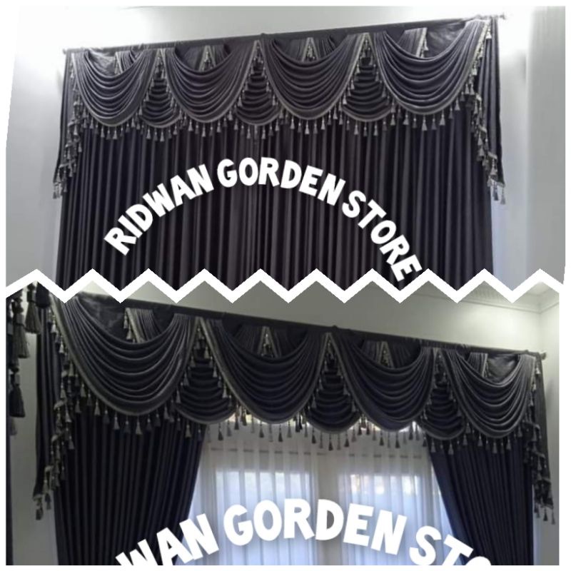 1 set Gorden Tirai Gordyn Poni Spanyol/Gelombang Mewah Pintu Tengah Jendela Minimalis L250-300 cm