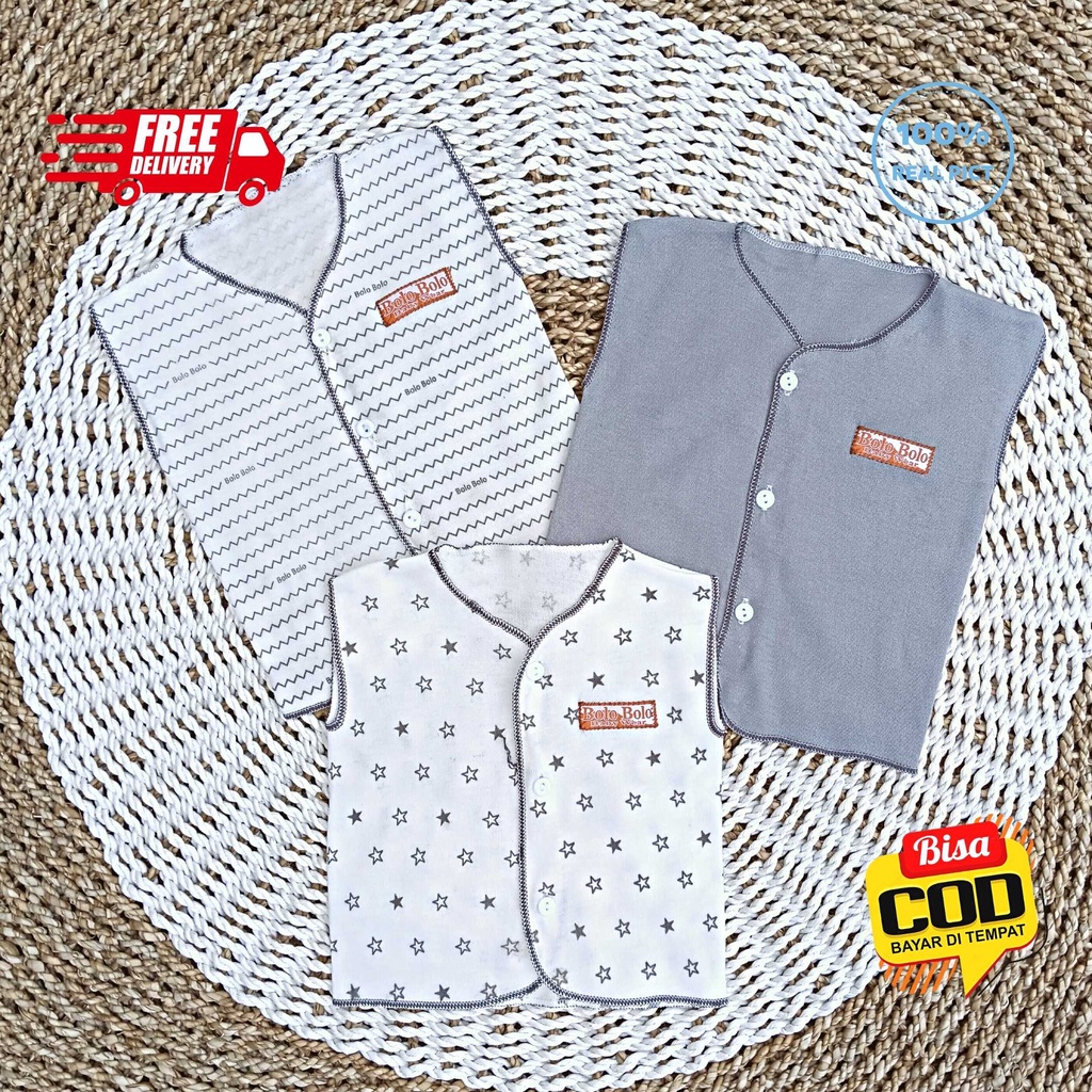 SALE 7.7 Serian Abu - 3 pcs Baju Bayi Kutung Bayi Baru Lahir 0 sd 3 Bulan Grey Series merk SNI Bolo - Bolo