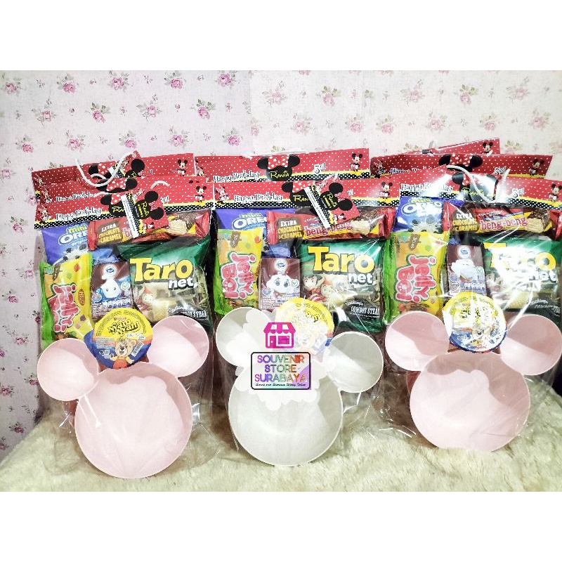 Piring jerami || Souvenir Piring Mickey Jerami || Paket souvenir lengkap Snack || Hampers Mickey Jerami