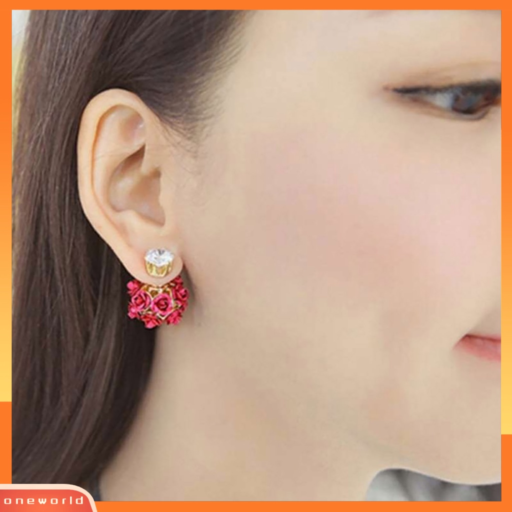 {oneworld} Ear Studs Indah Desain Bola Bunga Mawar Bahan Alloy Berlian Imitasi Anting Untuk Perjamuan