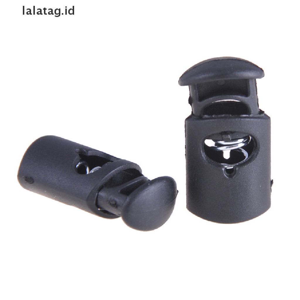 [lalatag] 10pcs/set Kunci Kabel Toggle Spring Clasp Stop Single Hole String Cord Plastik Hitam [ID]