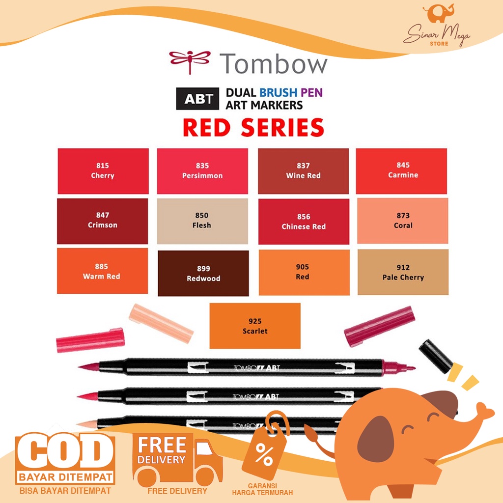 

Tombow Dual Brush Pen ABT Red Series / Tombow Spidol Dengan Dua Mata Kuas