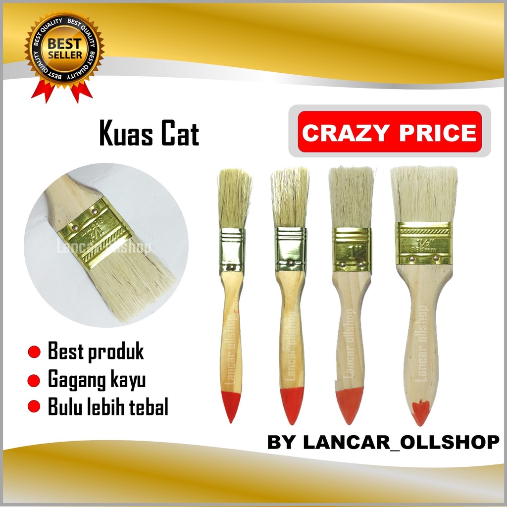 Kuas Cat Tembok / Kuas cat gagang kayu 1/2 INCH - 3/4 INCH - 1 INCH - 1.5 INCH