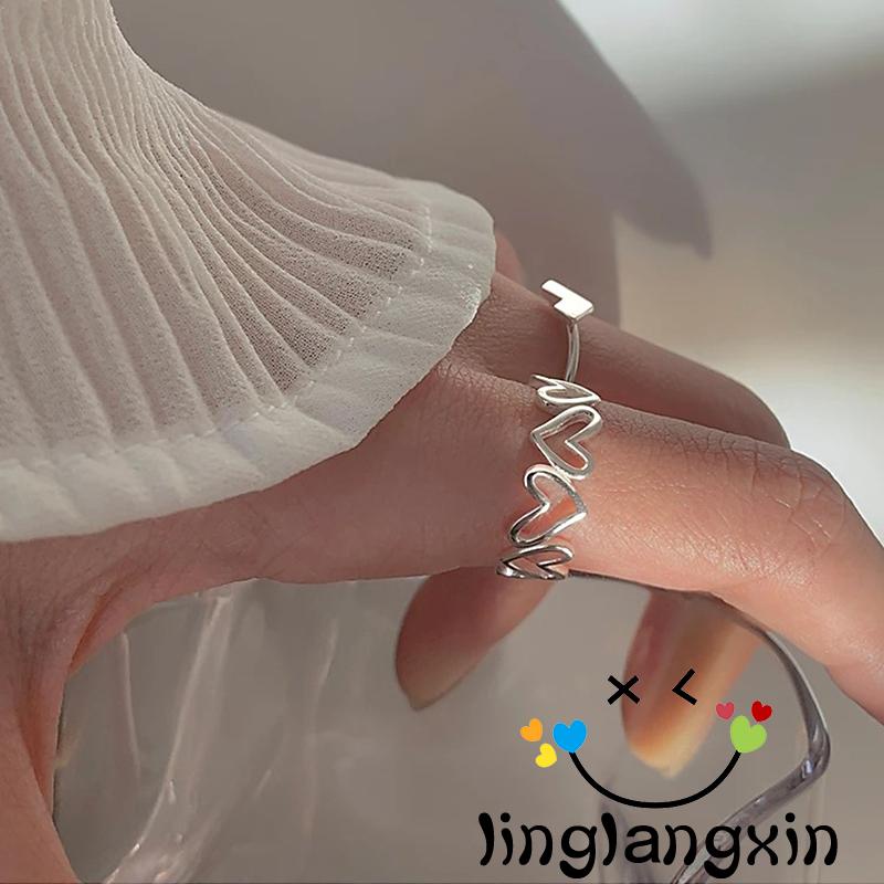 Llx-2 Buah Cincin Jari Set Bukaan Dapat Disesuaikan Dengan Desain Berbentuk Hati Cinta